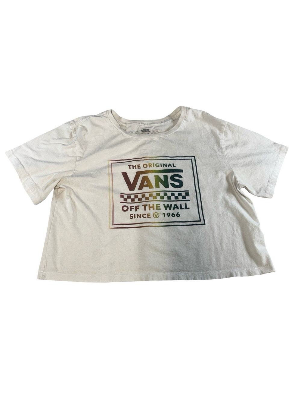 Vans Women’s Medium White Cropped Graphic T-Shirt Off The Wall Since 1966